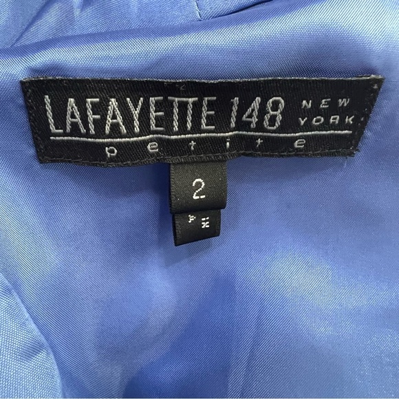 Lafayette 148 blue 100% silk geometric wrap dress 2 petite - Picture 7 of 7